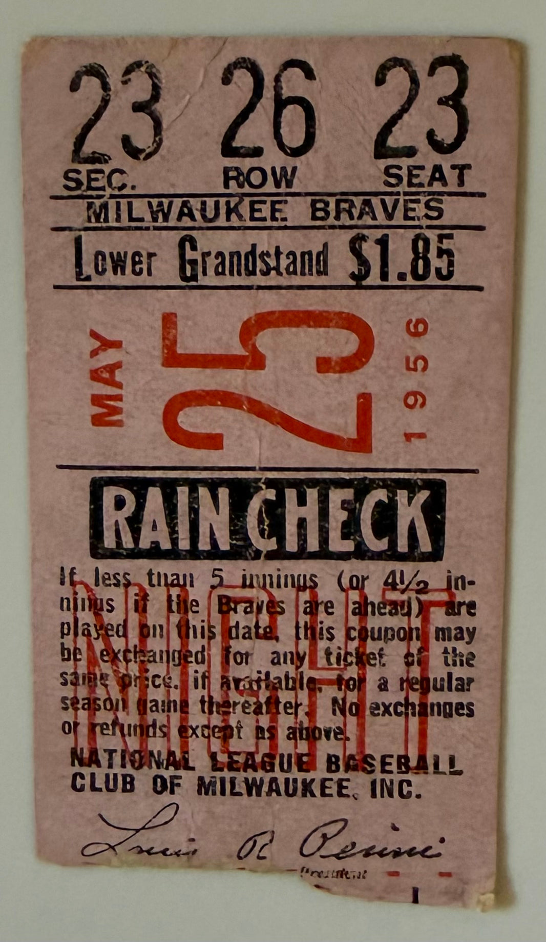 May 25, 1956, Milwaukee Braves versus Reds, Ted Kluzewski HR