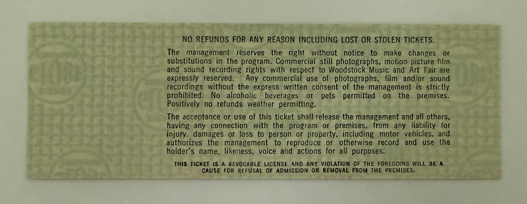 1969 Woodstock, Three Day Ticket, August 15th, 16th and 17th, 1969