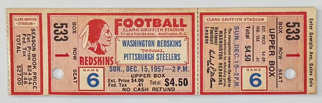 December 15, 1957, Pittsburgh Steelers @Washington Redskins, Clark Griffith Stadium, Don Shula Last Game Played