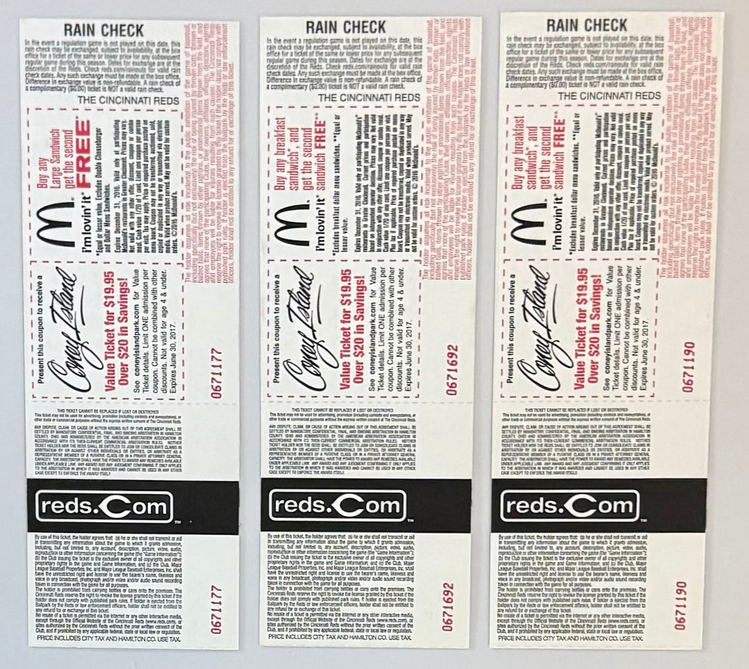 2016-Pete Rose Reds Hall of Fame Induction Weekend, Three Tickets