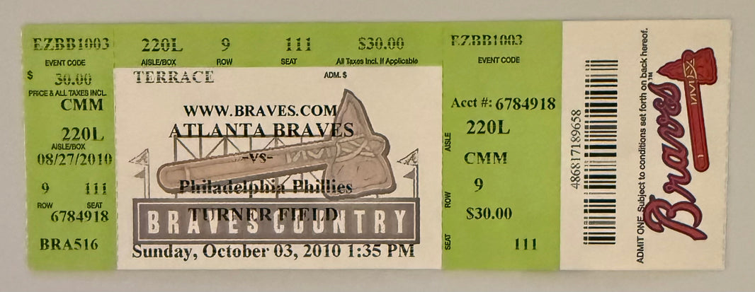 October 3, 2010, Bobby Cox Last Game as Braves Manager