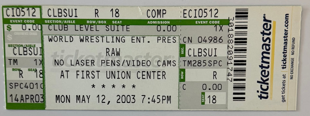 May 12, 2003, CM Punk First WWE Match Debut Full Ticket - Dark Match Victory