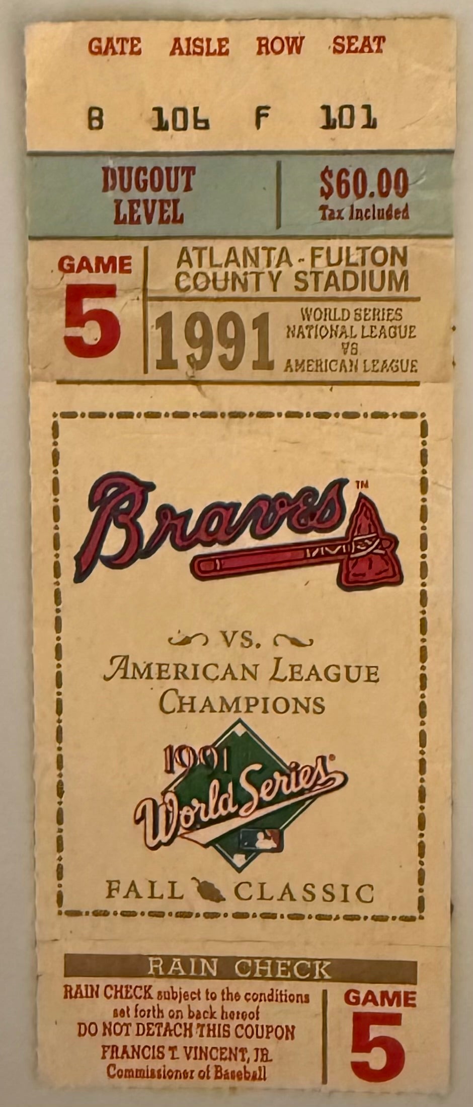 1991 World Series Game Five, Braves versus Twins, Fair Condition