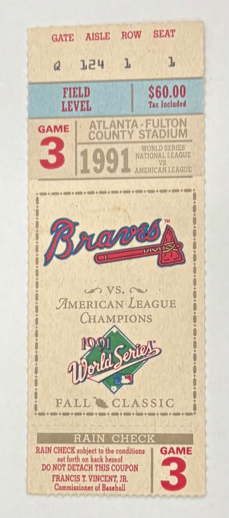 1991 World Series Game 5, Braves versus Twins, 10/22/1991