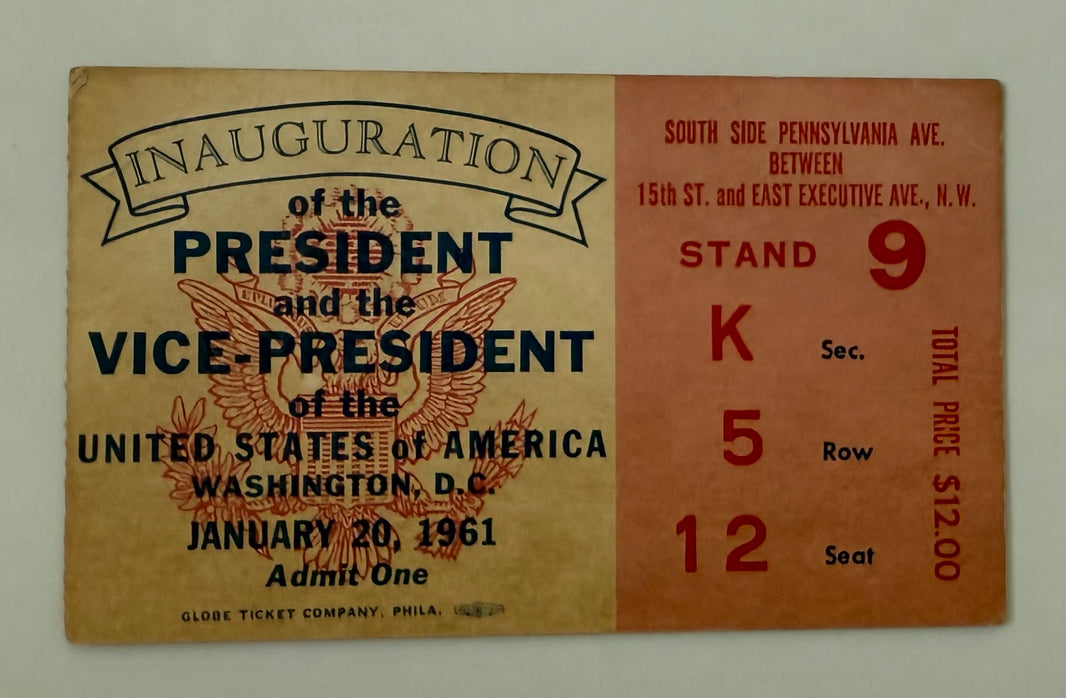 1961 Stub to the Inauguration of John F. Kennedy and Lyndon Johnson, January 20, 1961