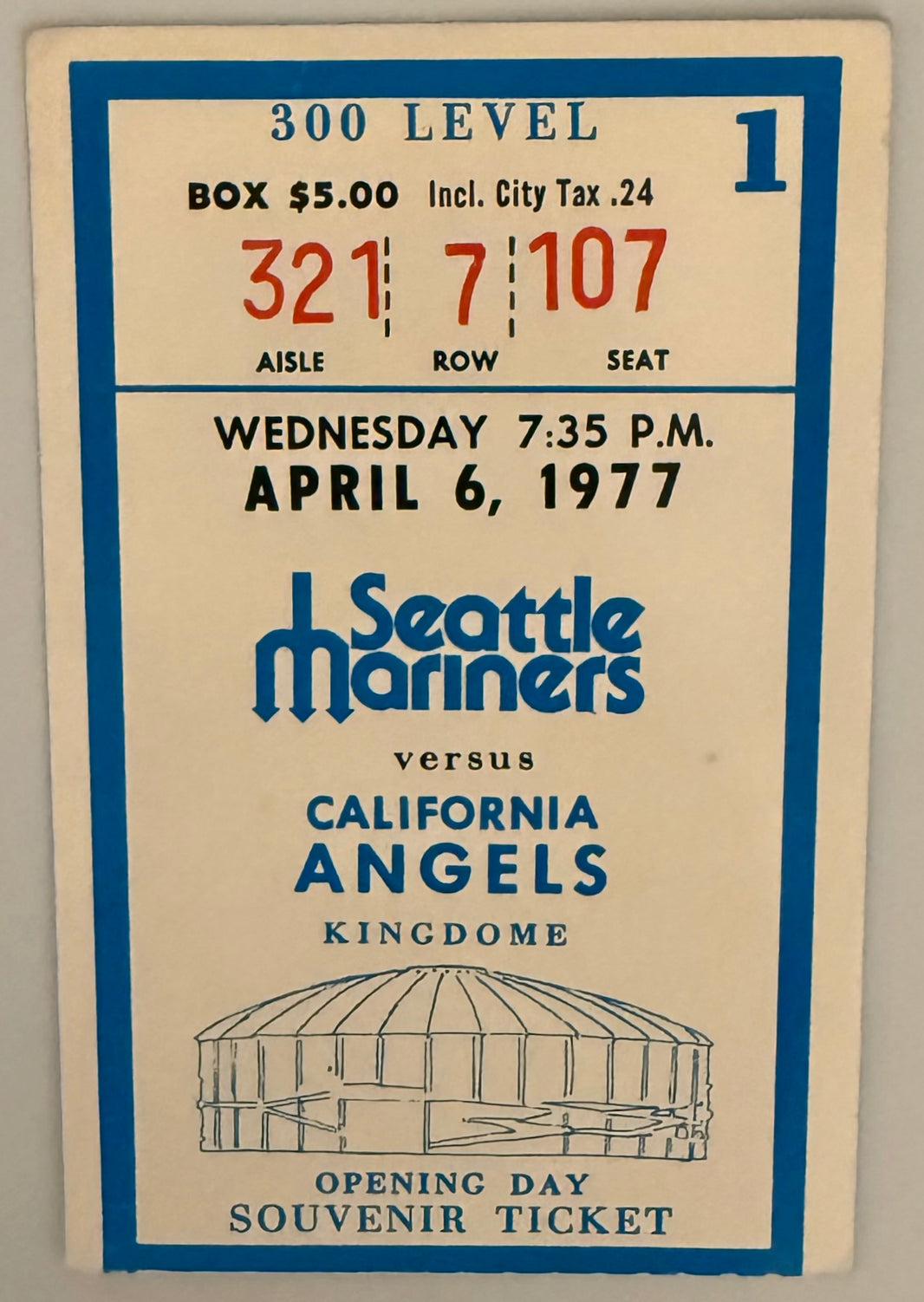 April 6, 1977, Seattle Mariners Opening Day Stub