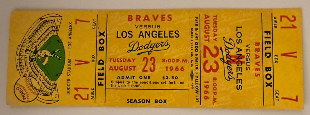 August 23, 1966, Atlanta Braves at Los Angeles Dodgers