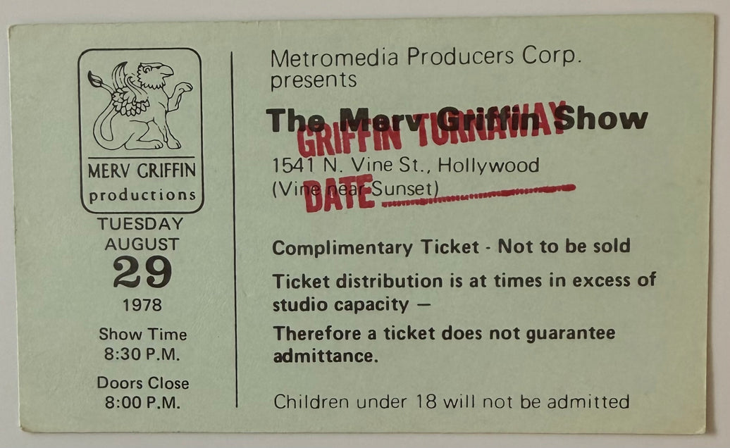 August 29, 1978, Merv Griffin Show Taping