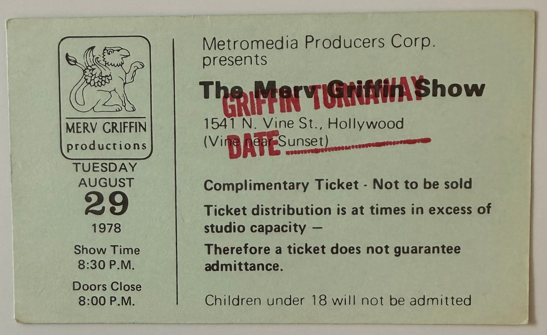 August 29, 1978, Merv Griffin Show Taping