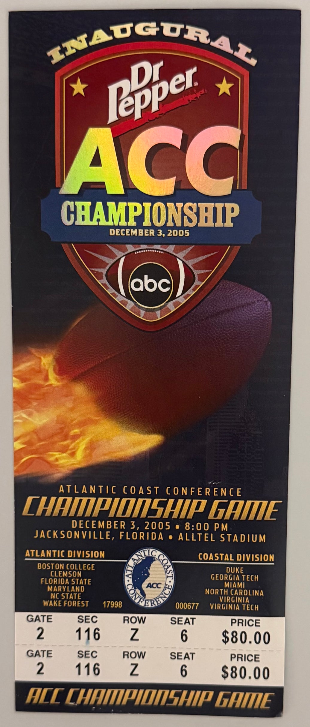 December 3, 2005, ACC Championship Game, VA Tech versus Florida State