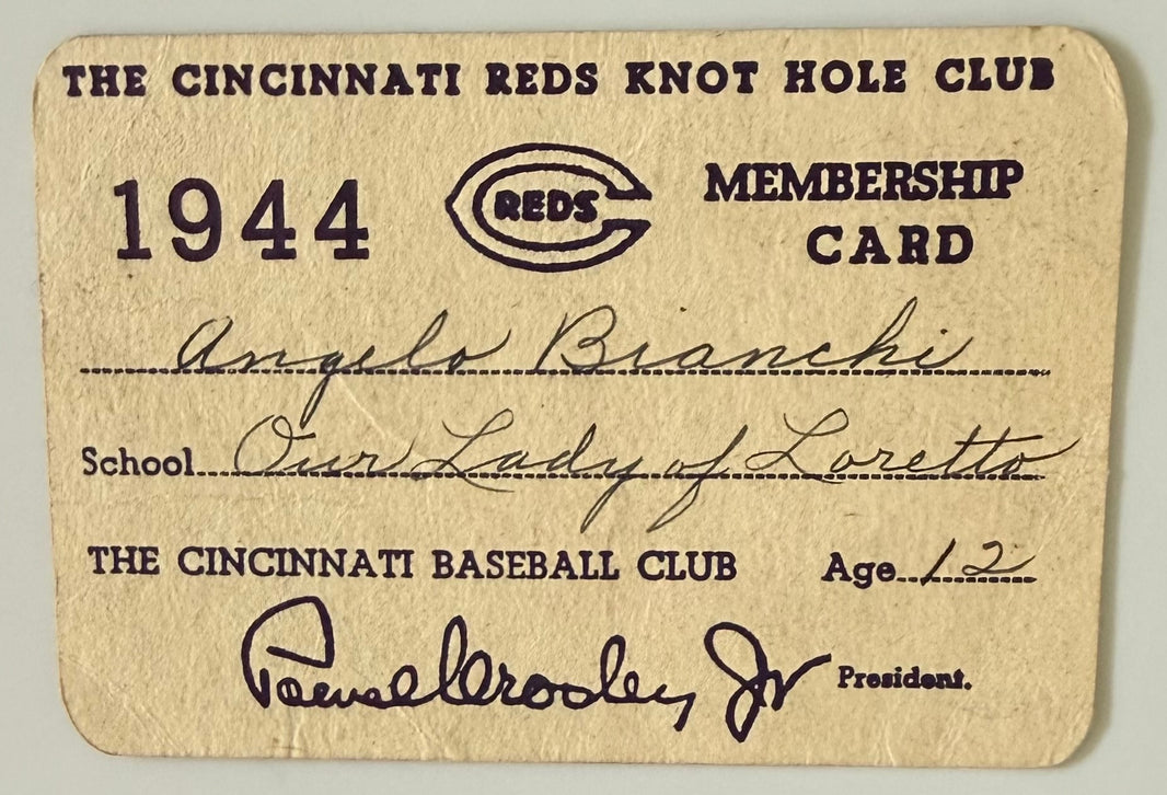 1944 Membership Card, Cincinnati Reds Knothole Club