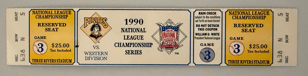 1990 NLCS Full Ticket, Game Three, Pittsburgh
