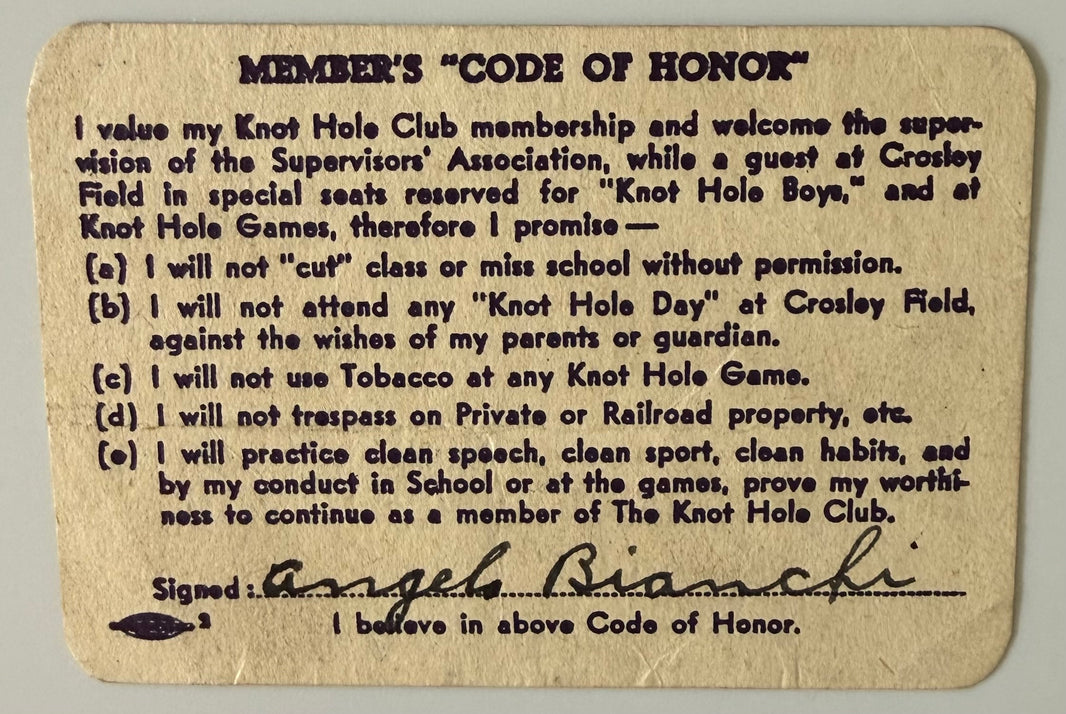 1944 Membership Card, Cincinnati Reds Knothole Club
