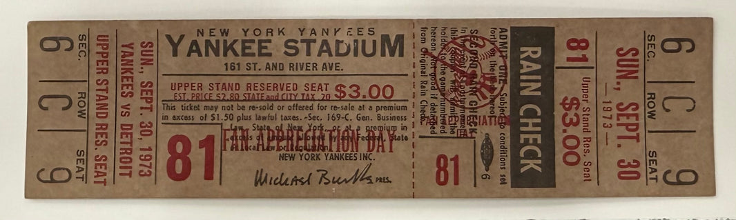 1973 Last Game Before Renovation at Old Yankee Stadium, 9/30/1973