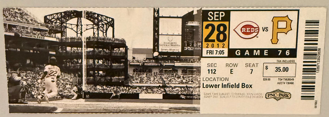 September 28, 2012, Pirates versus Reds, Homer Bailey No Hitter