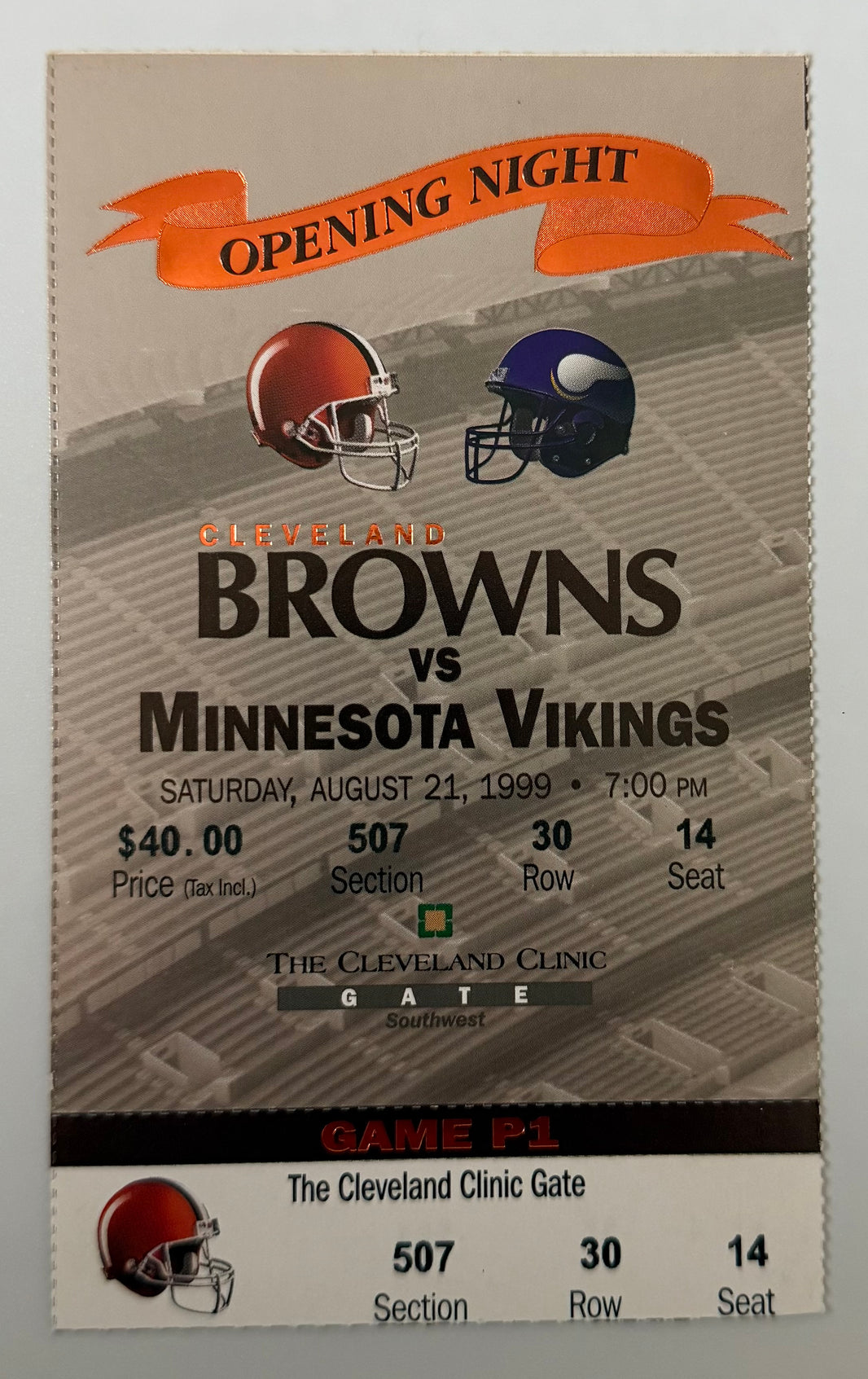 1999 Opening Night for Cleveland Browns versus Minnesota Vikings, August 21, 1999