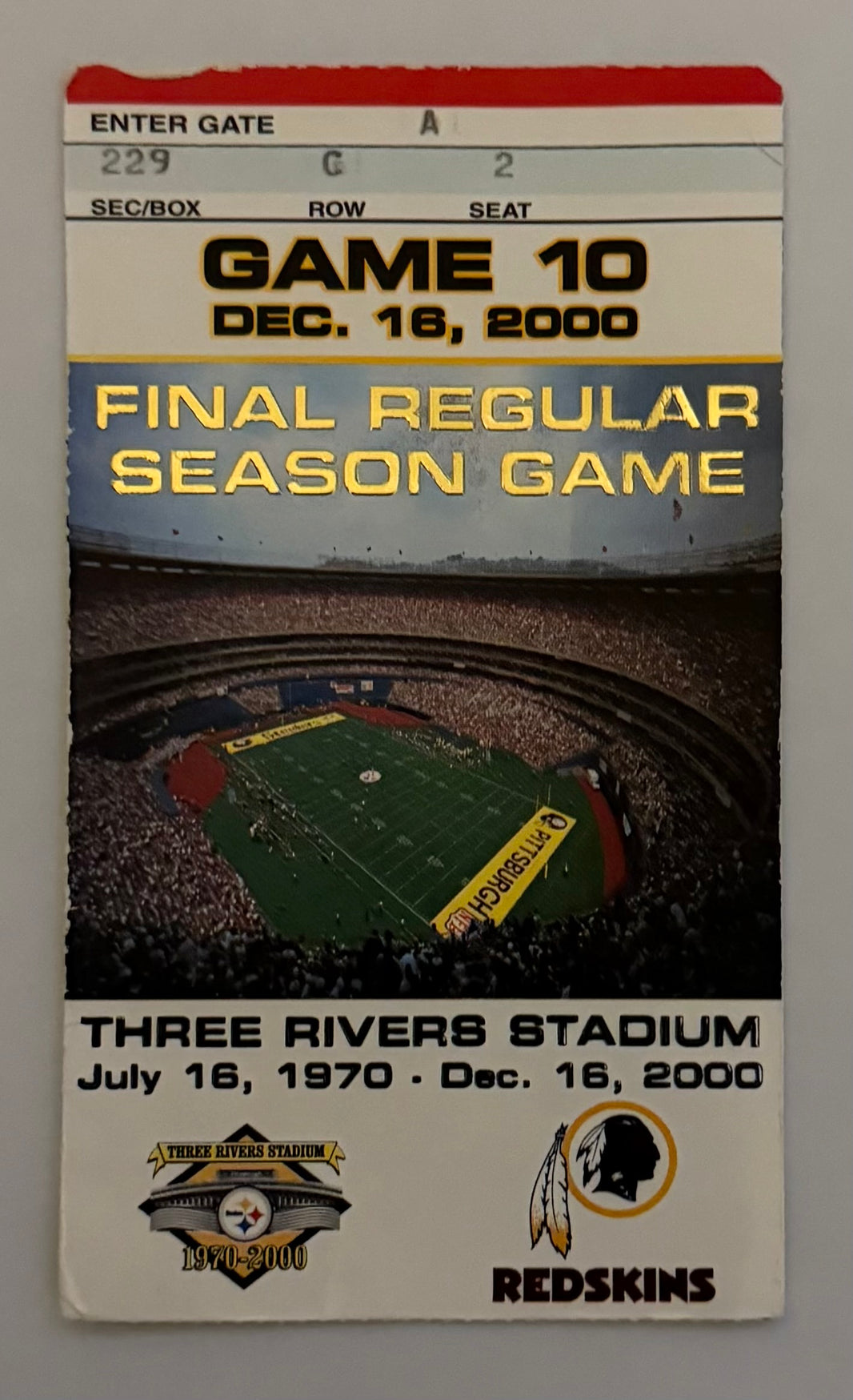 2000 Final Regular Season Football Game at Three Rivers Stadium Pittsburgh Steelers VS. Washington Redskins, December 16, 2000