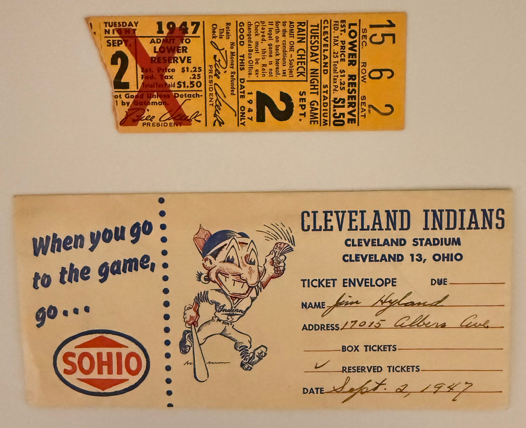 September 2, 1947, Indians versus Browns (with Ticket Envelope)
