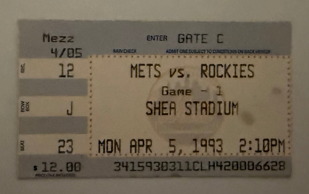 1993 First Rockies Game Ever, April 5, 1993, Rockies versus New York Mets at Shea Stadium