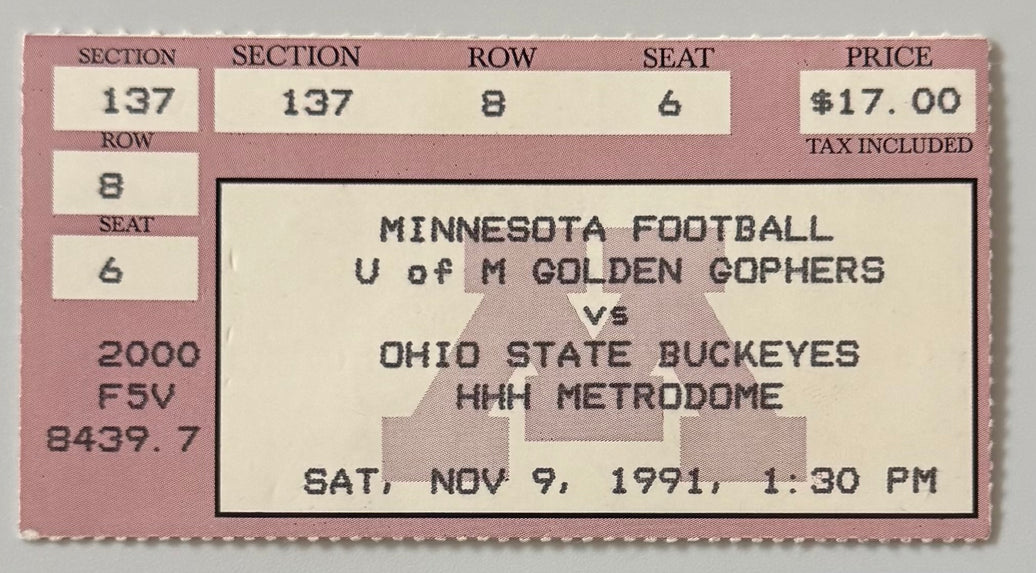 November 9, 1991, Ohio State University at University of Minnesota