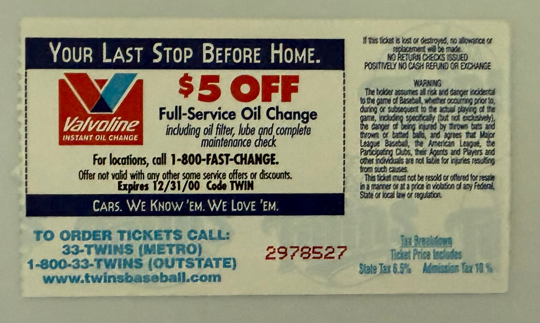 2000 Cal Ripken Achieves Milestone Hit Number 3000 4/15/2000 Ticket Stub