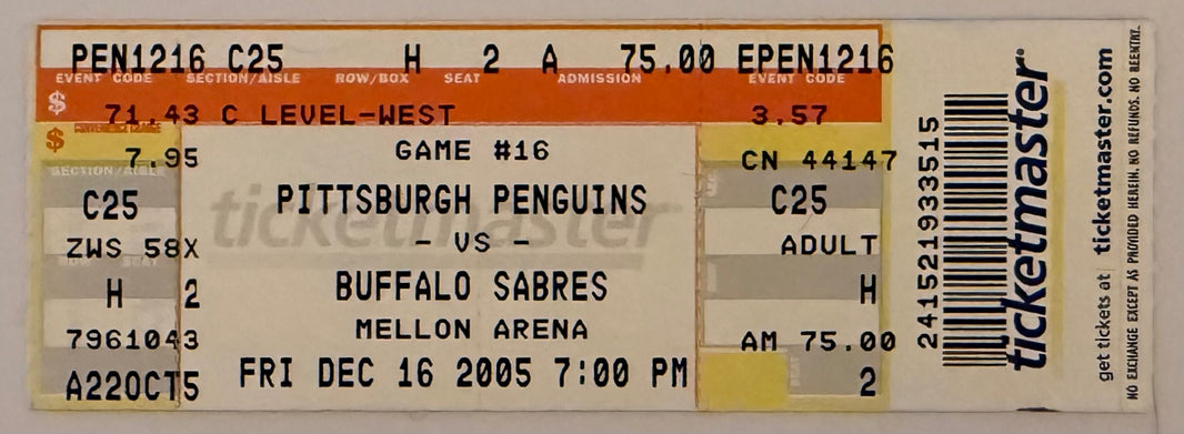 December 16, 2005, Mario Lemieux Final Game