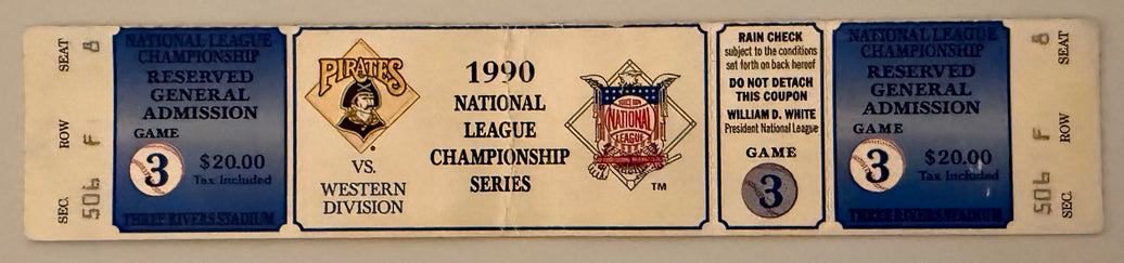 1990 NLCS Full Ticket, Game Three, Pittsburgh