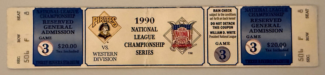 1990 NLCS Full Ticket, Game Three, Pittsburgh