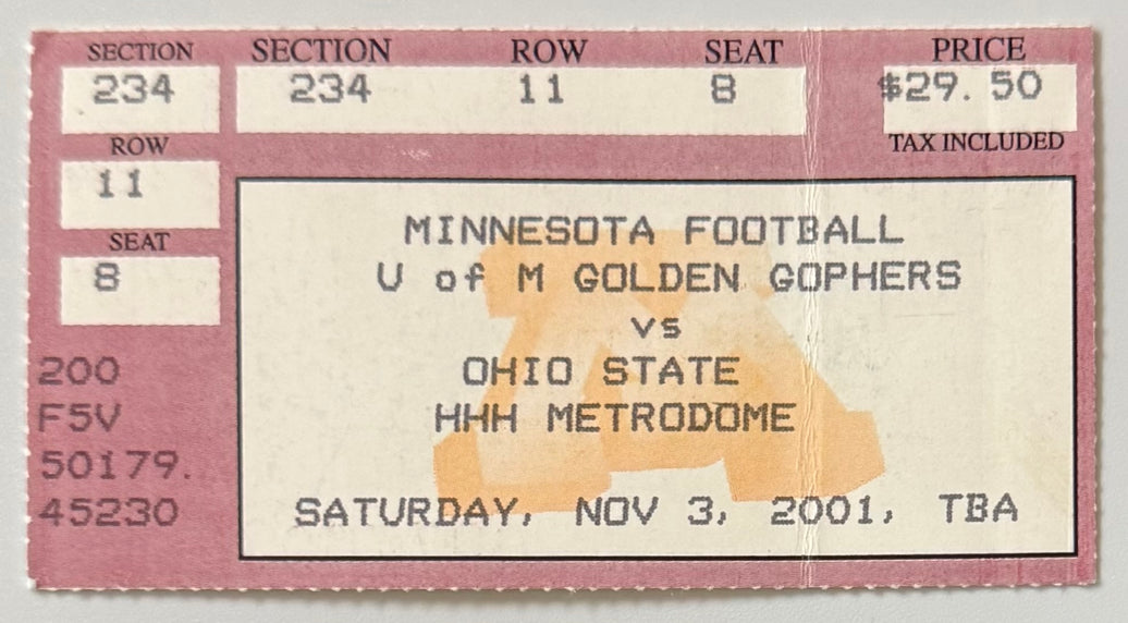 November 3, 2001, Ohio State University at Minnesota, Crease
