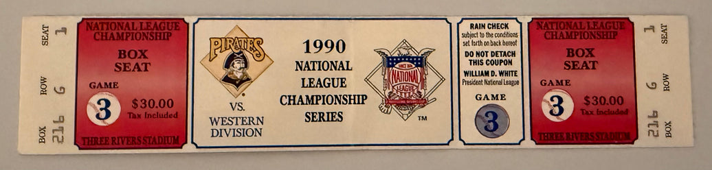 1990 NLCS Full Ticket, Game Three, Pittsburgh