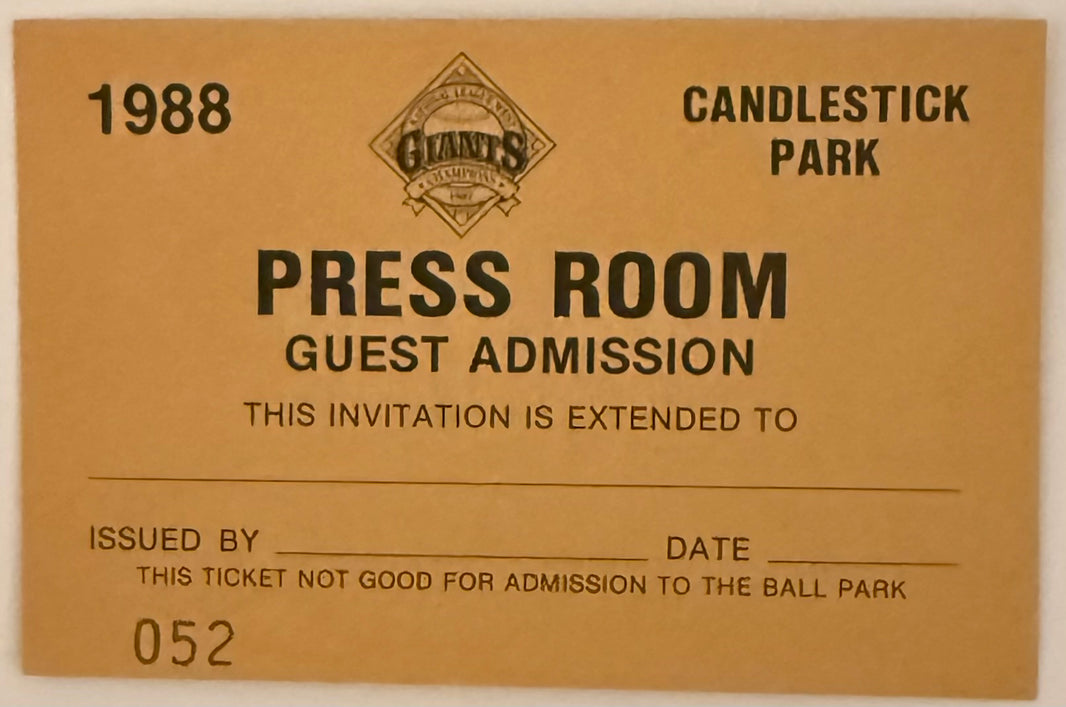 1988 San Francisco Giants Candlestick Park Press Pass