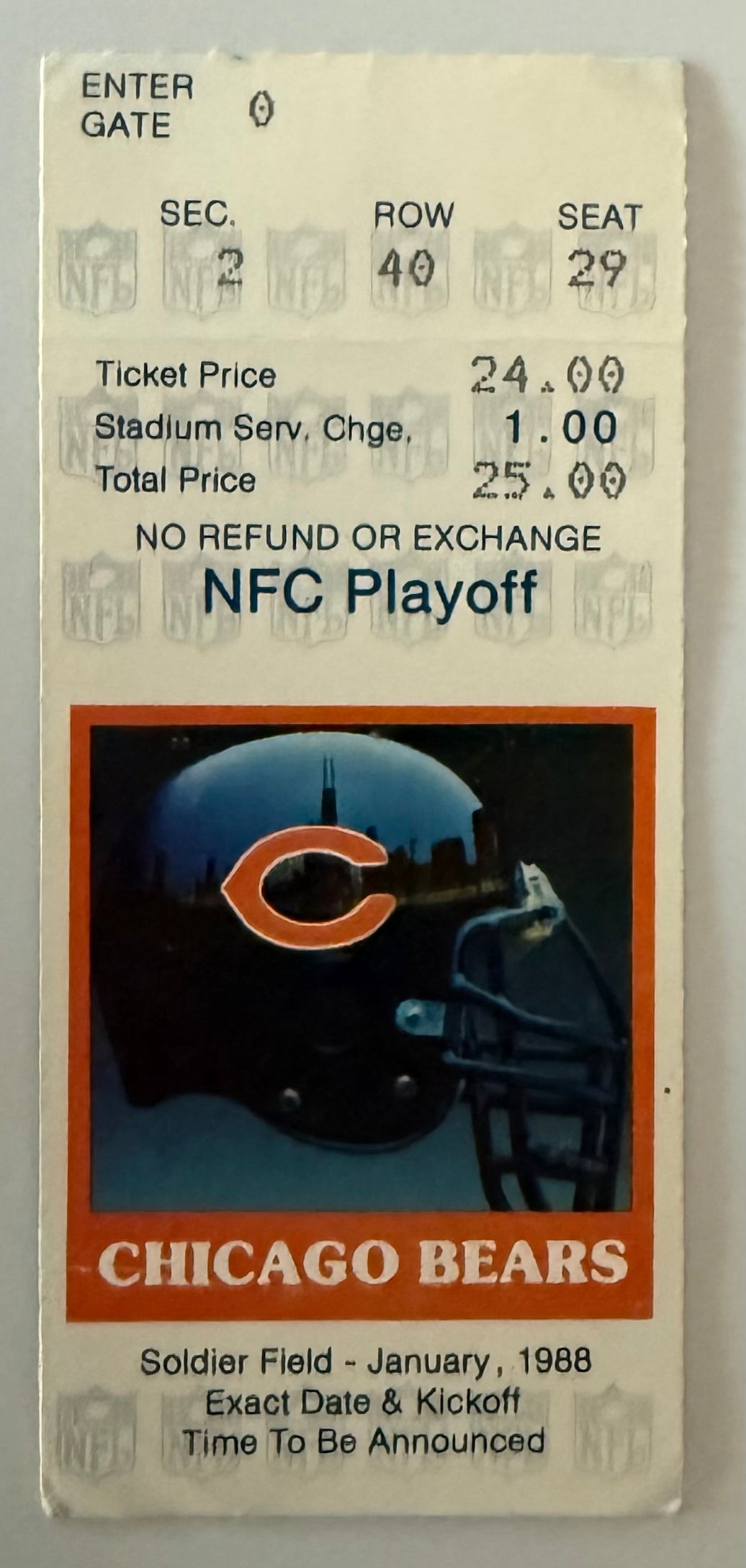 1/1988 Chicago Bears Playoffs, Walter Payton Final Game
