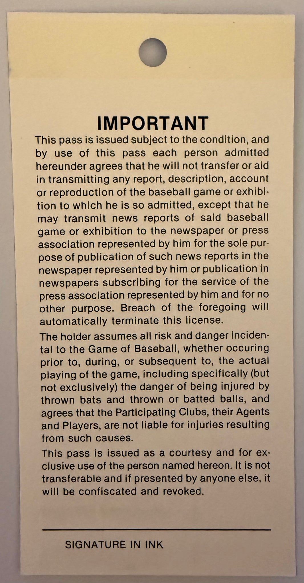 1988 San Francisco Giants Candlestick Park Press Pass