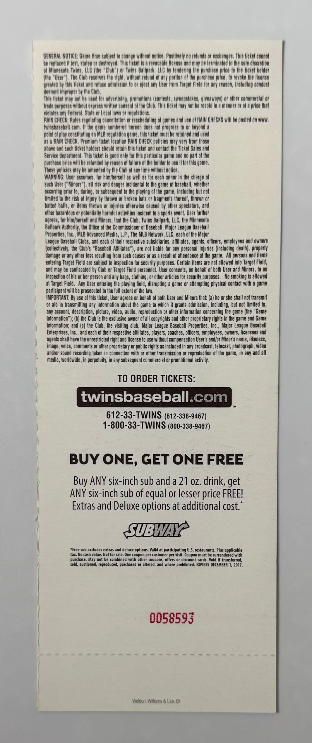 April 3, 2017, Twins versus Royals, Opening Day Ticket