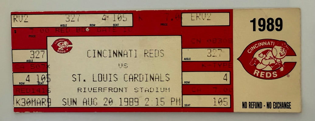 August 20, 1989, Pete Rose's Last Game at Riverfront as Manager, Writing On Back