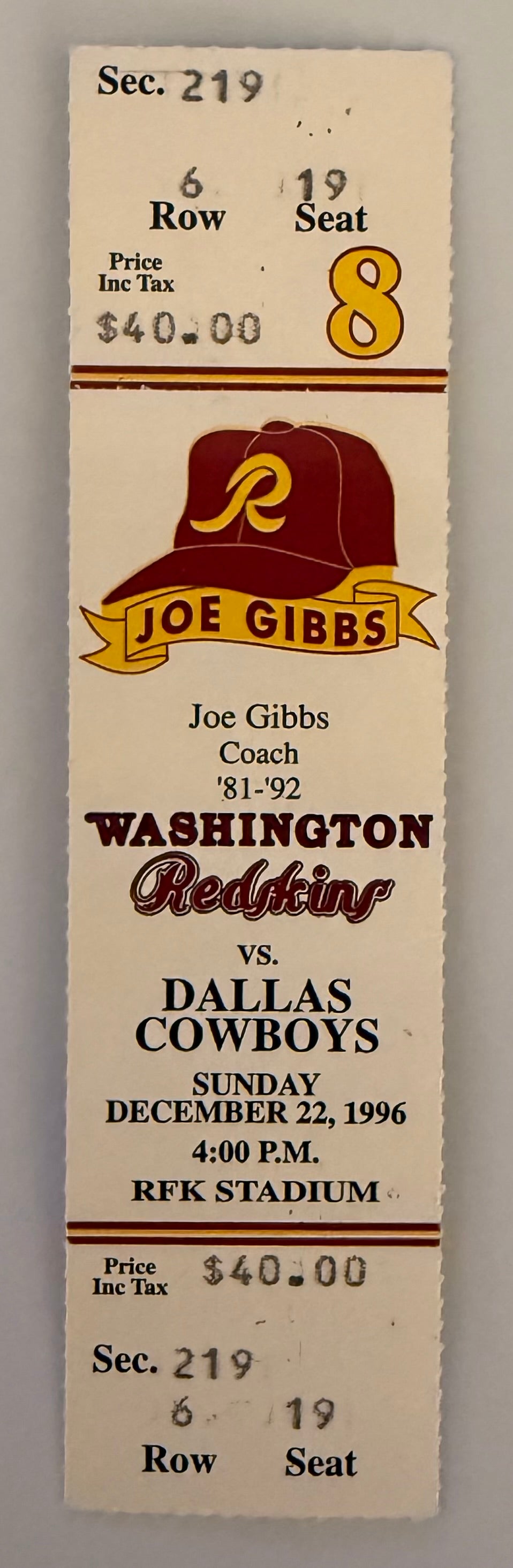 1996 Last Game at RFK Stadium Redskins versus Cowboys, 12/22/96