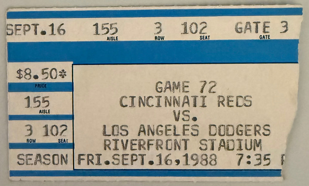 September 16, 1988, Cincinnati Reds versus LA Dodgers, Tom Browning Perfect Game