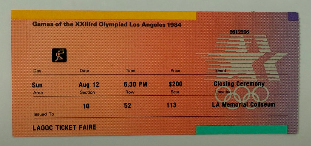 1984 Tickets to 1984 Los Angeles Olympics Closing Ceremony