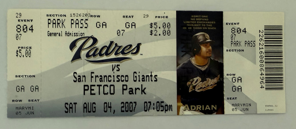 August 4, 2007, Barry Bonds Hits HR Number 755 to Tie Hank Aaron, Crease