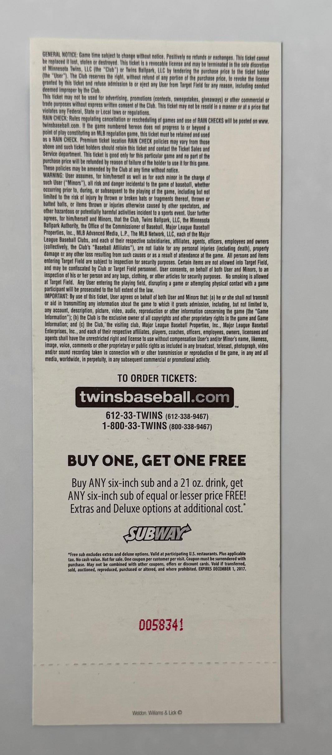 April 3, 2017, Twins versus Royals, Opening Day Ticket