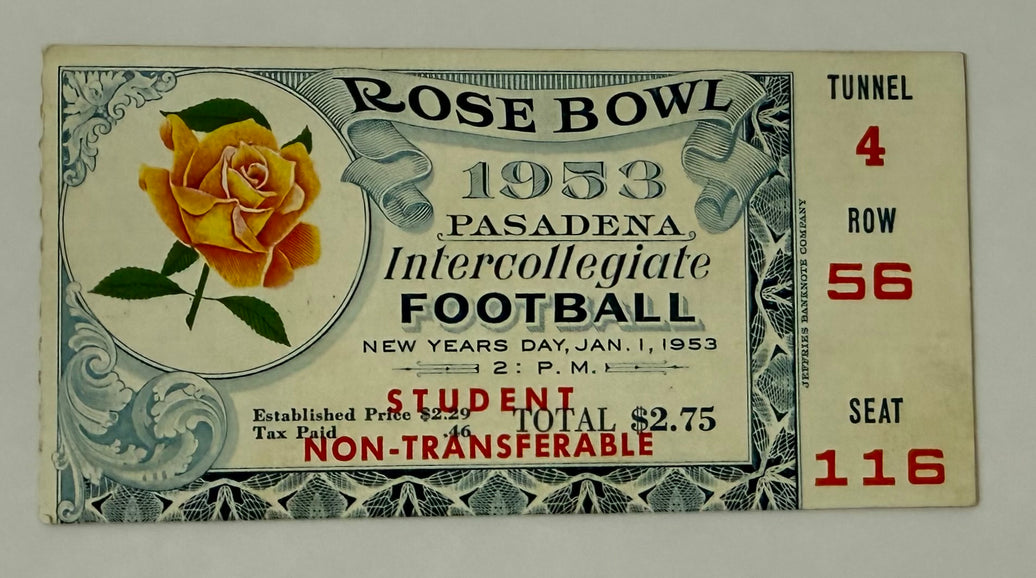 1953 Rose Bowl Game between the USC Trojans and Wisconsin Badgers, Student Ticket, January 1, 1953