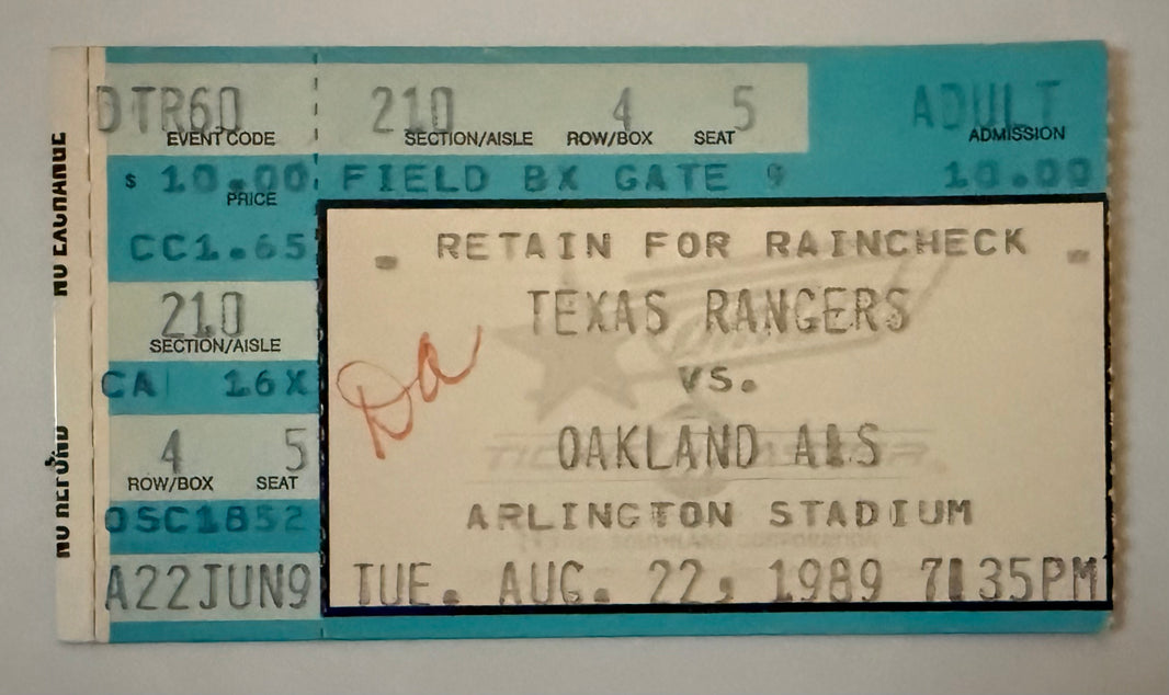 1989 Nolan Ryan Achieved Milestone 5000 K August 22, 1989 Writing on Ticket
