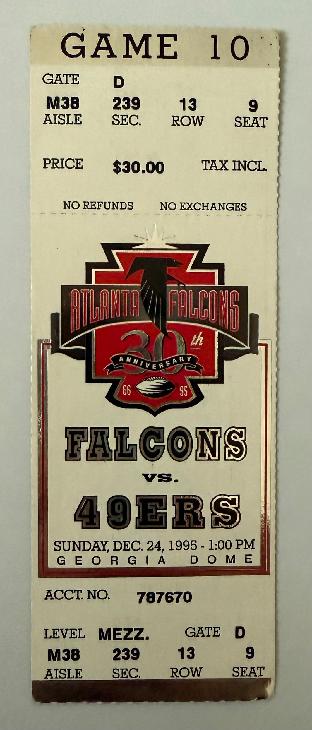 1995 Atlanta Falcons versus San Francisco 49ers at the Georgia Dome, December 24, 1995