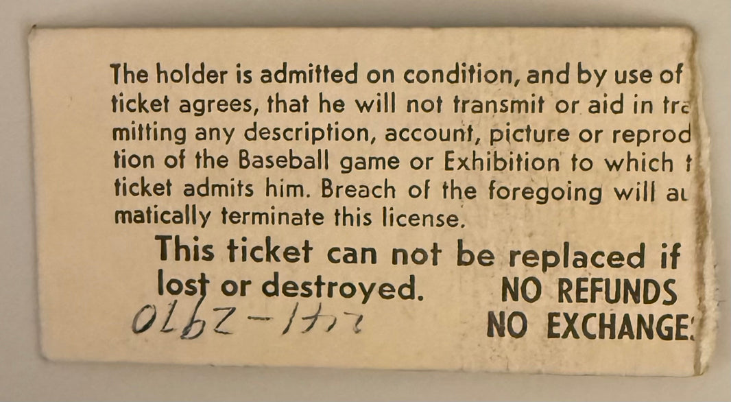 June 24, 1970, Last Game, Crosley Field, Good Condition-Mark on Reverse