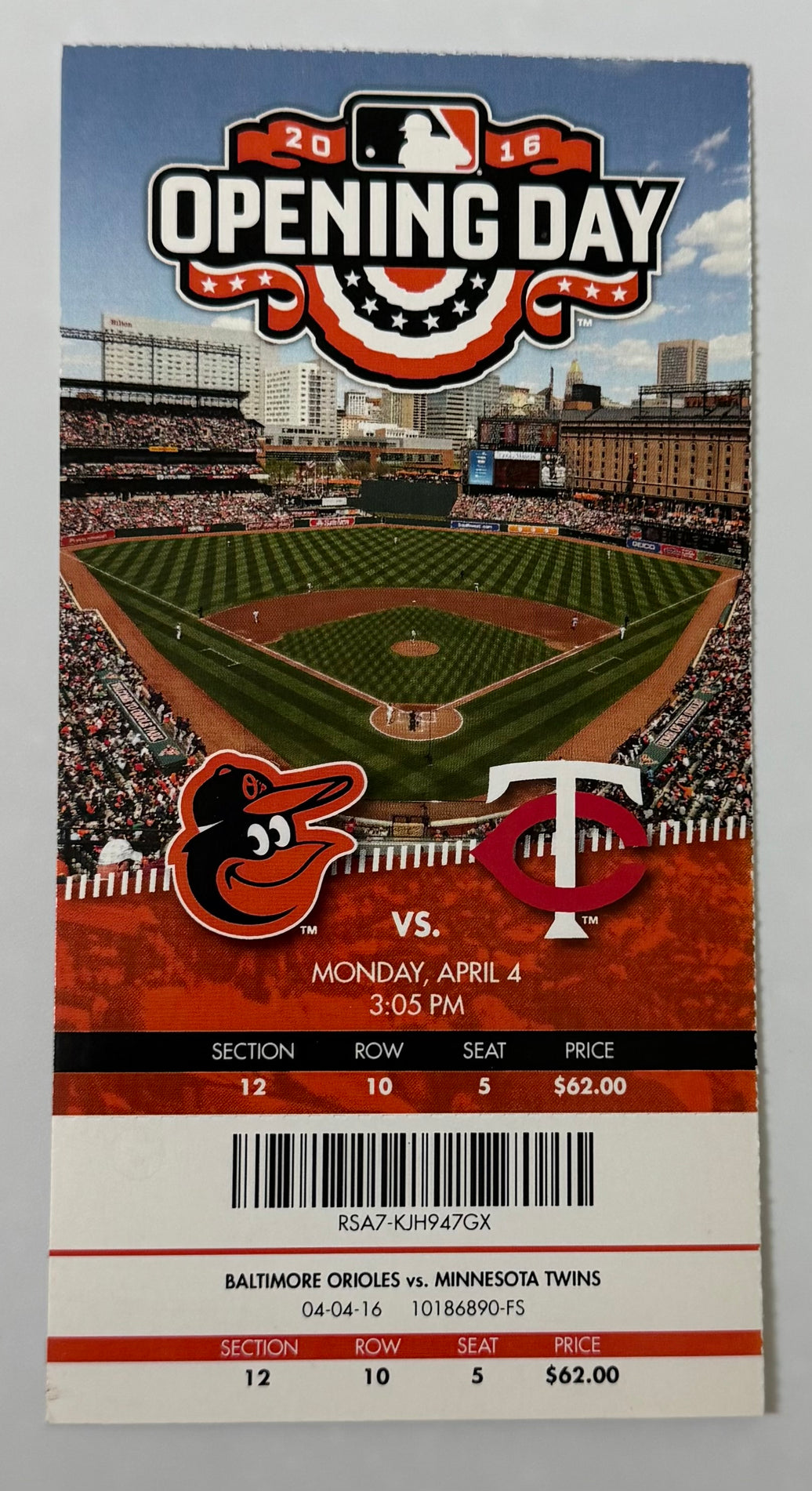April 4, 2016, Orioles versus Twins, Opening Day at Camden Yard
