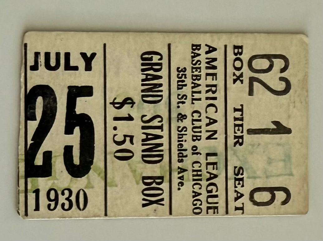1930 Chicago White Sox vs Senators, July 25, 1930, Comiskey Park, No Gambling Allowed Noted on Back of Ticket