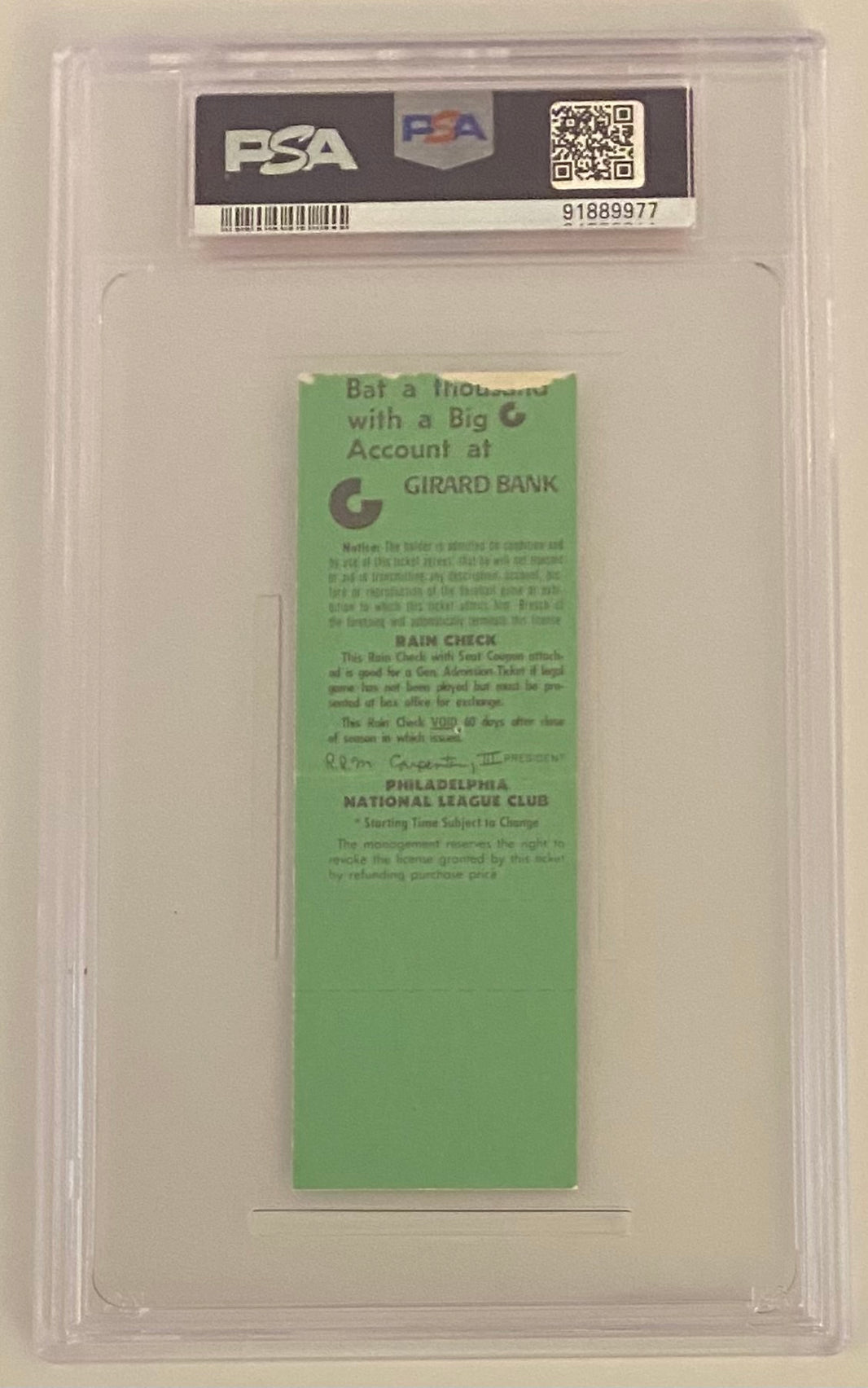 September 17, 1975, Rennie Stennett Hits Safely in Ninth Consecutive at Bat, PSA Graded Good/2 MK