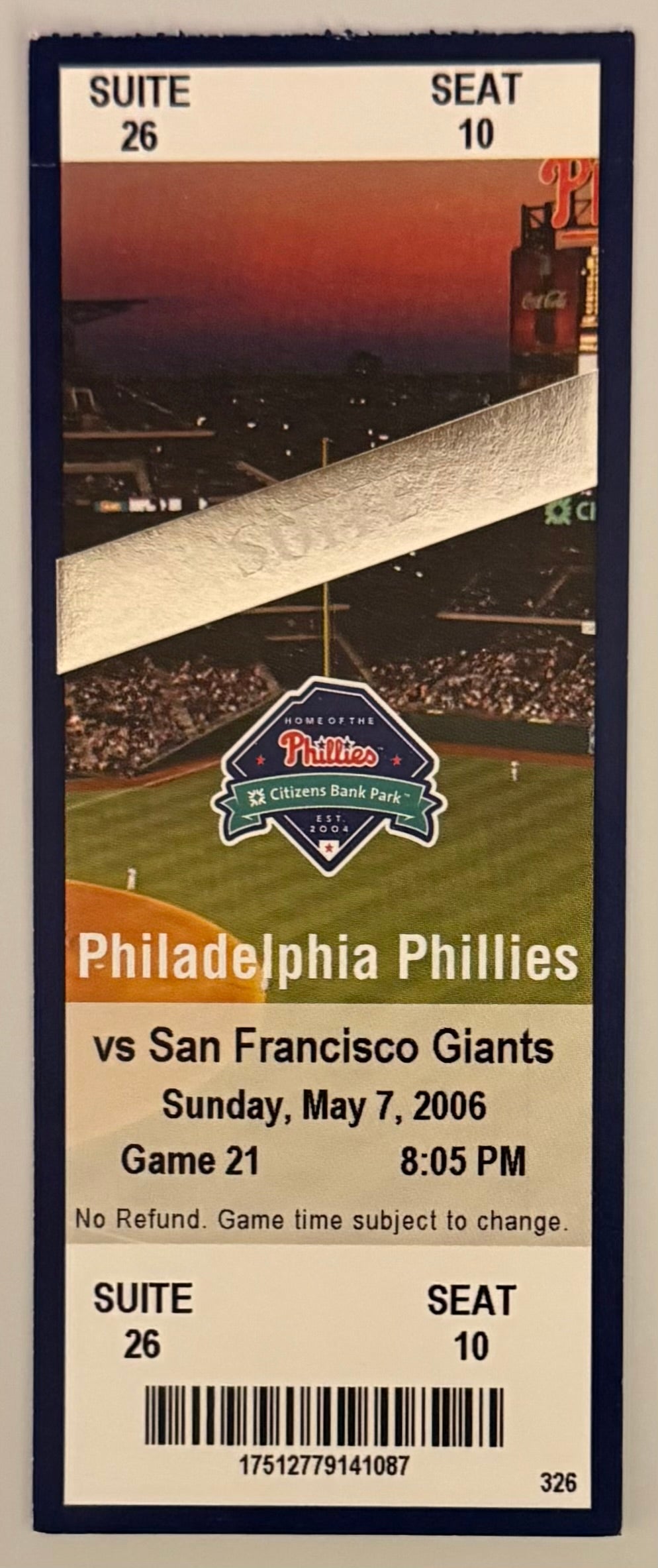 May 7, 2006, Phillies versus Giants, Bond's 713th Home Run