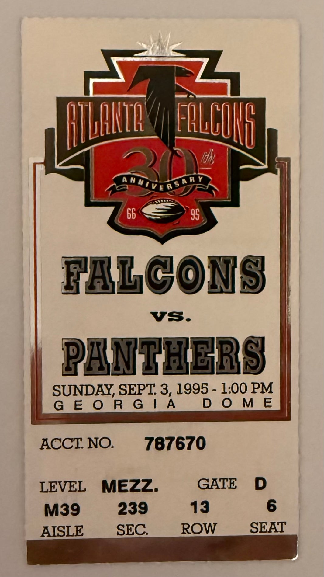 1995 Atlanta Falcons versus Carolina Panthers at Georgia Dome, September 3, 1995