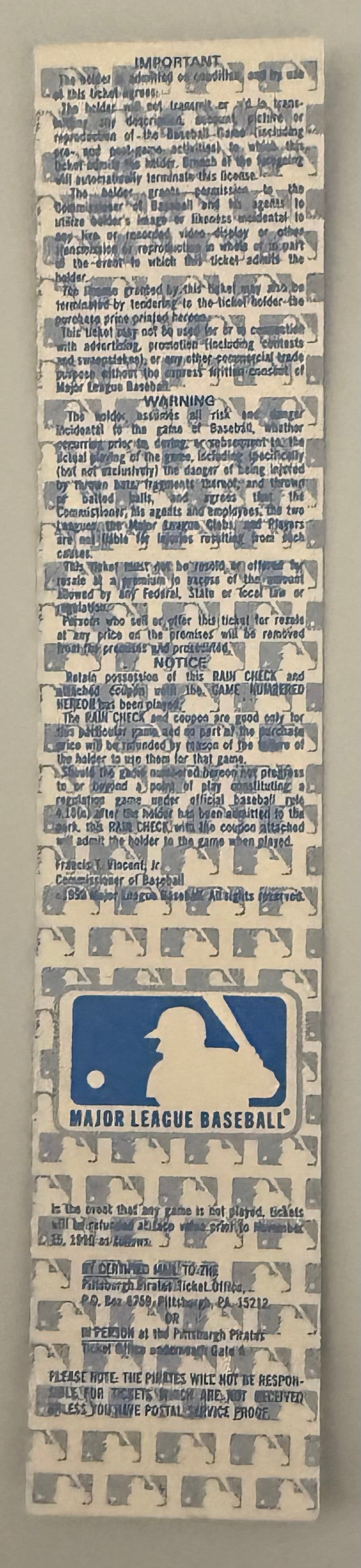 1990 NLCS Full Ticket, Game Three, Pittsburgh